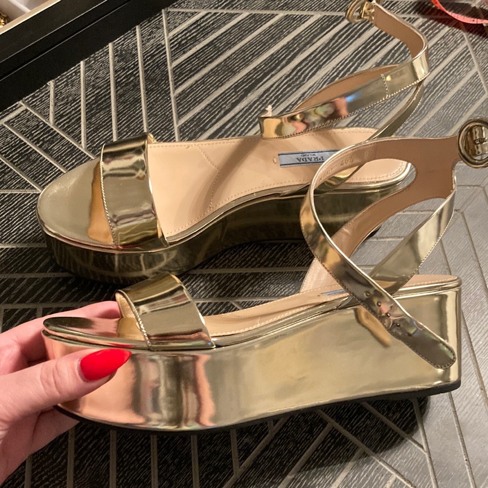 Prada metallic platform sandals in gold